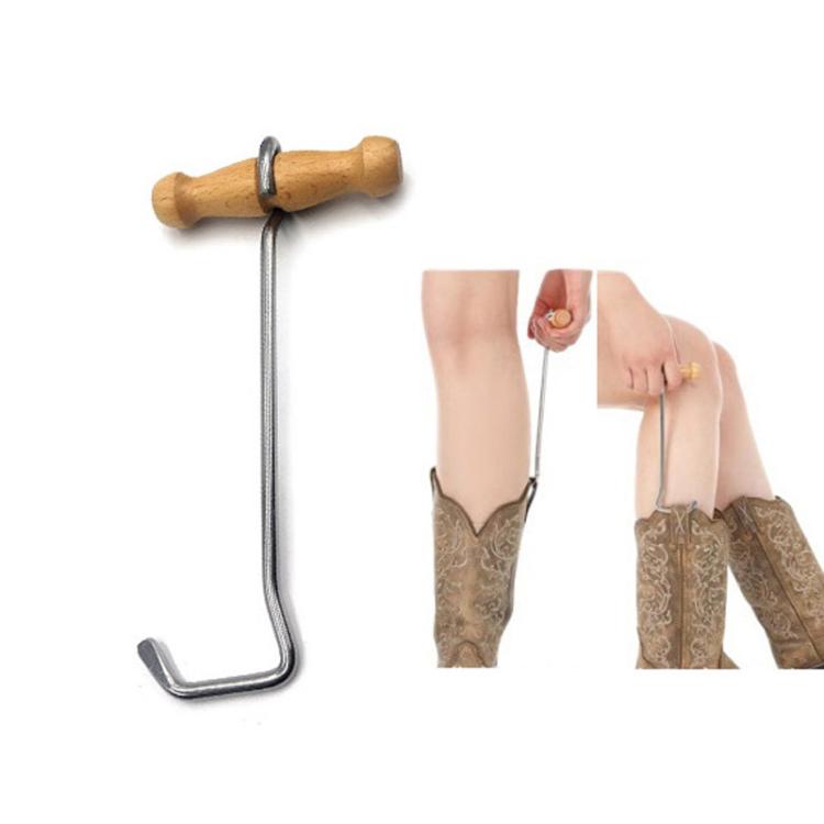 21cm Wood-Handled Cowboy Boot Hook Stainless Steel Boot Horn