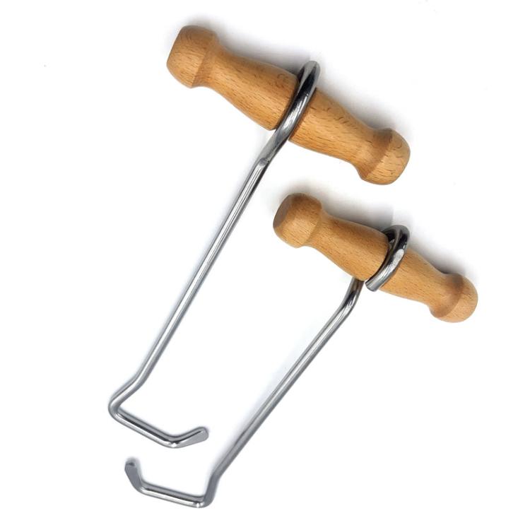 36cm Wood-Handled Cowboy Boot Hook Stainless Steel Boot Horn