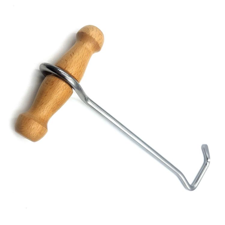 36cm Wood-Handled Cowboy Boot Hook Stainless Steel Boot Horn