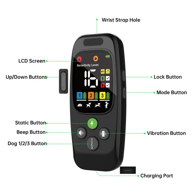 T800S 3-In-1 Remote Dog Trainer Bark Collar With Two-Way Communication Displays Dog Status & Activity Monitor - Black
