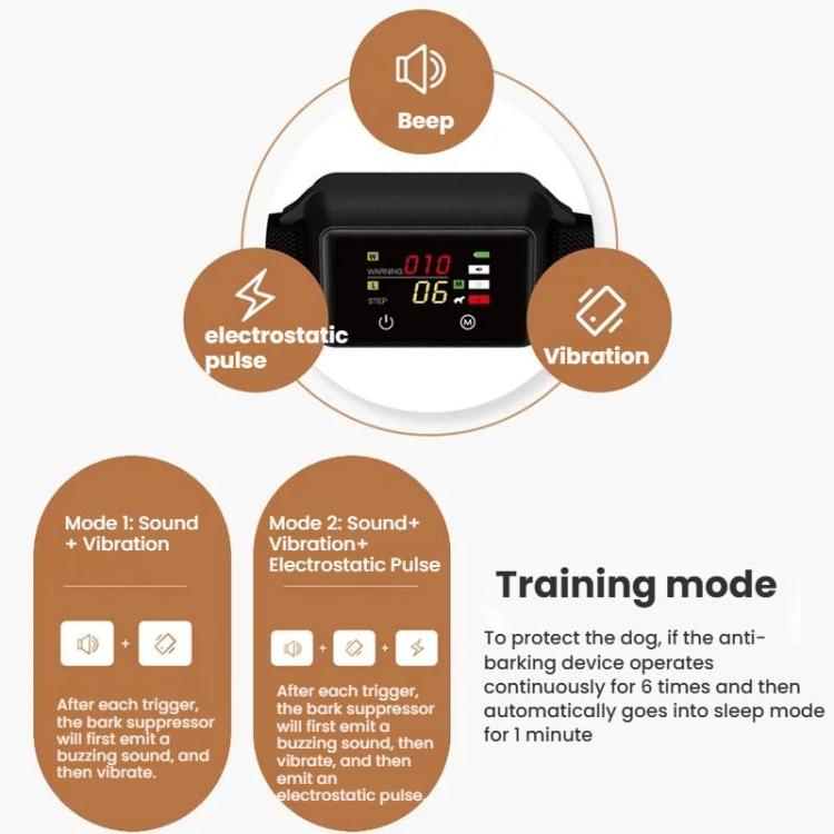 B800 Smart Anti-Bark Collar Electric Shock Dog Trainer With Color Screen & Anti-False Trigger, IP68 Waterproof, Magnetic Charging