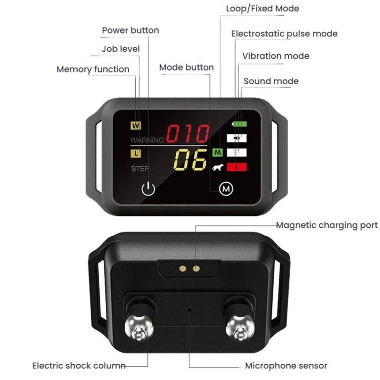 B800 Smart Anti-Bark Collar Electric Shock Dog Trainer With Color Screen & Anti-False Trigger, IP68 Waterproof, Magnetic Charging
