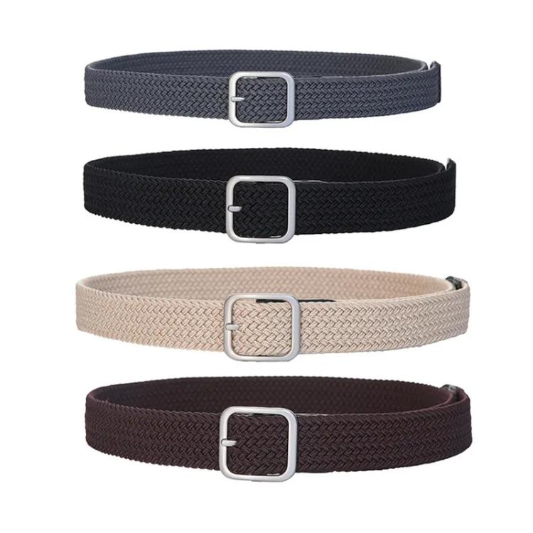 Woven Canvas No Perforation Square Buckle Belt, Length: 105cm