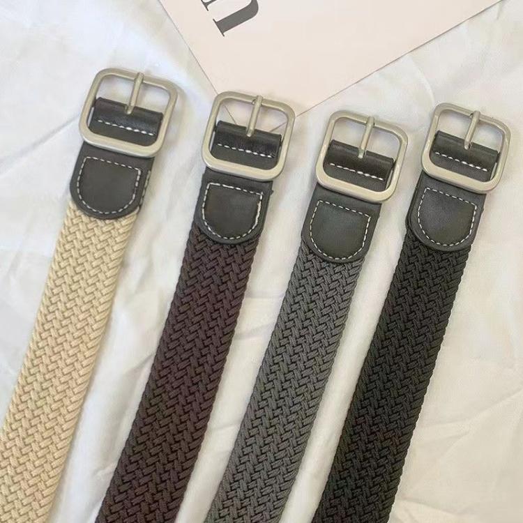 Woven Canvas No Perforation Square Buckle Belt, Length: 105cm