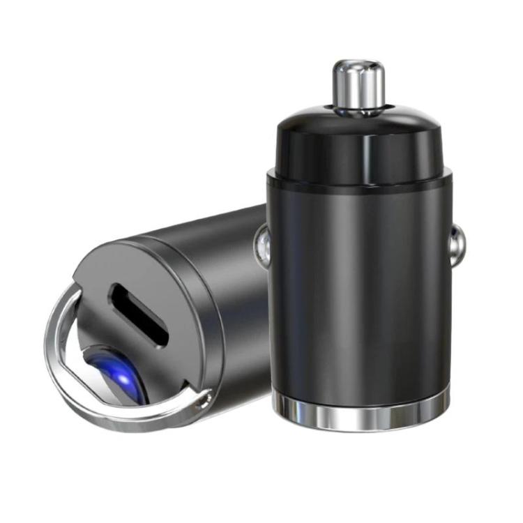 Mini Car Charger With Single Type-C Pull Ring For Cars Motorcycles - C13-A13-PD30W Black