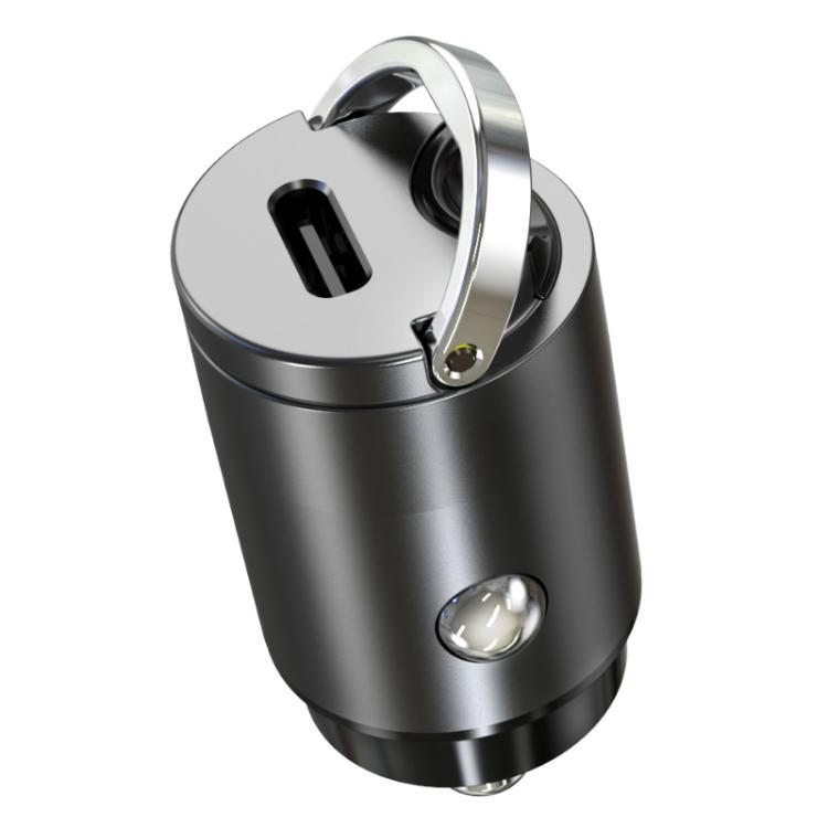 Mini Car Charger With Single Type-C Pull Ring For Cars Motorcycles - C13-A13-PD30W Black