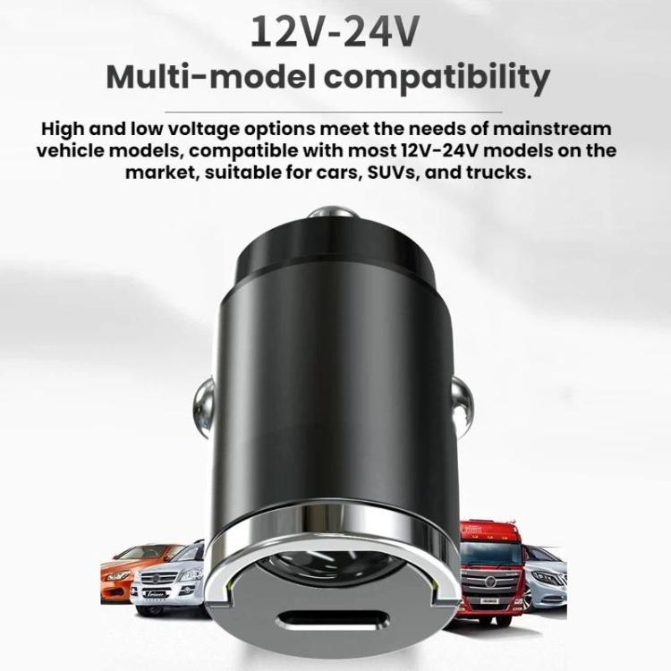 Mini Car Charger With Single Type-C Pull Ring For Cars Motorcycles - C13-A13-PD30W Black