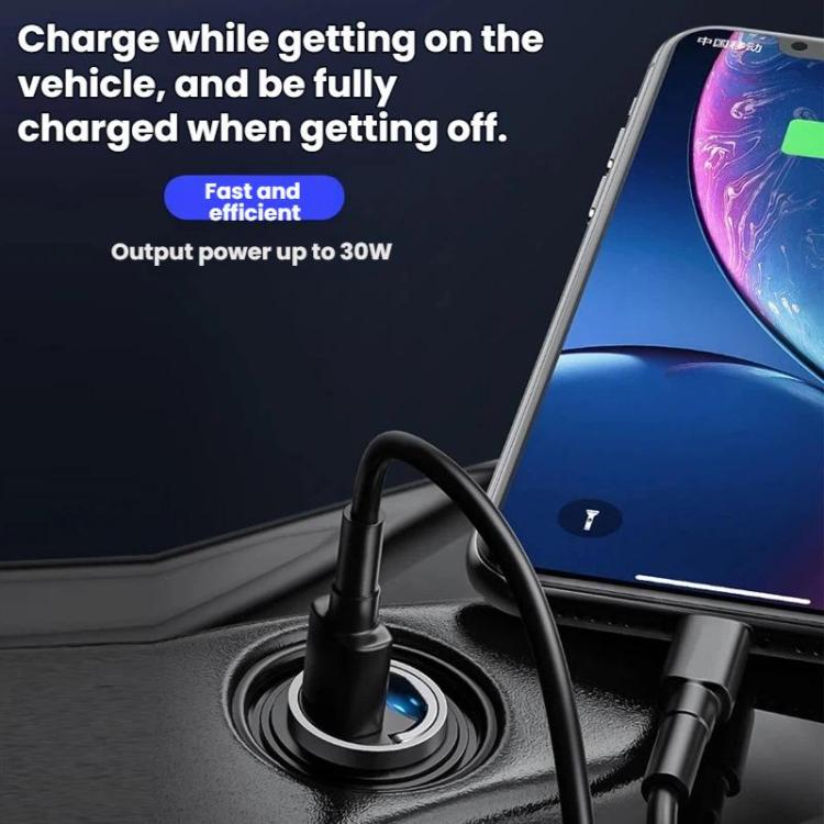 Mini Car Charger With Single Type-C Pull Ring For Cars Motorcycles - C13-A13-PD30W Black