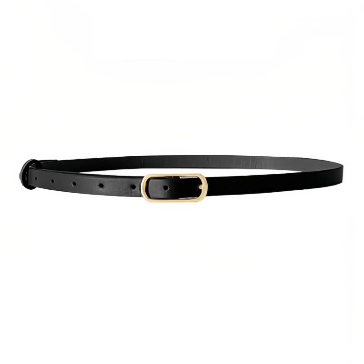 Women Dress-Embellished Denim PU Thin Belt, Color: Black - 105cm