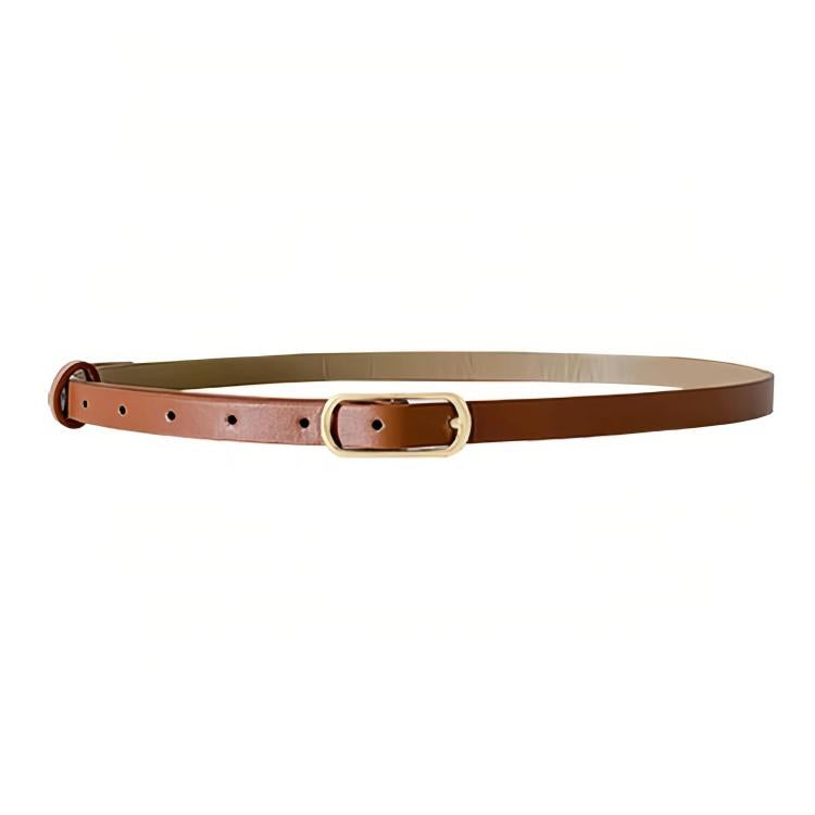 Women Dress-Embellished Denim PU Thin Belt, Color: Light Tan - 105cm