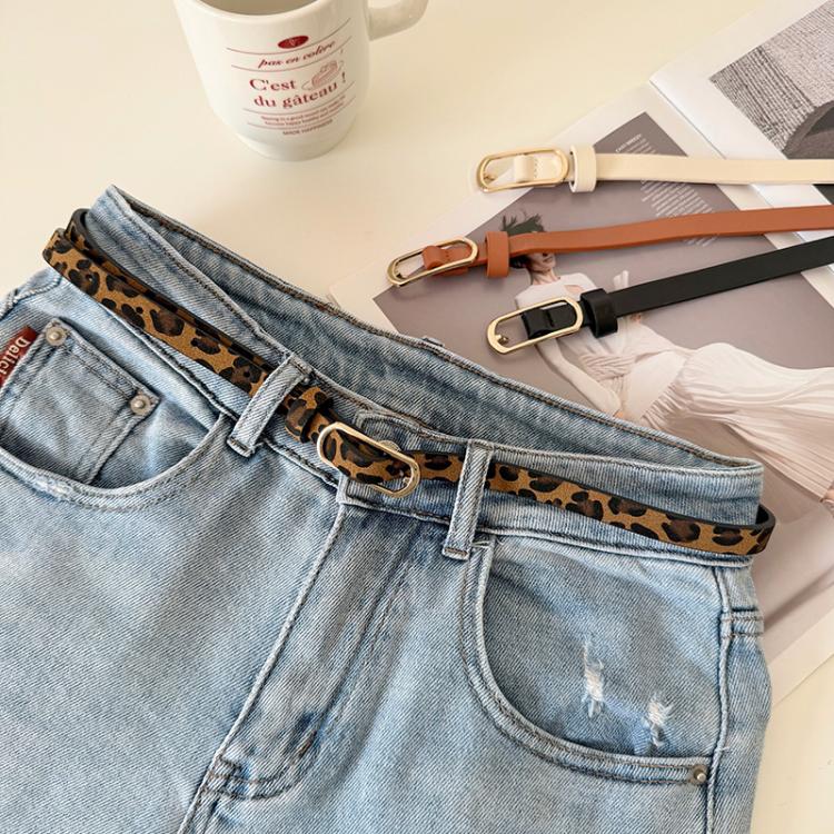 Women Dress-Embellished Denim PU Thin Belt, Color: White - 105cm