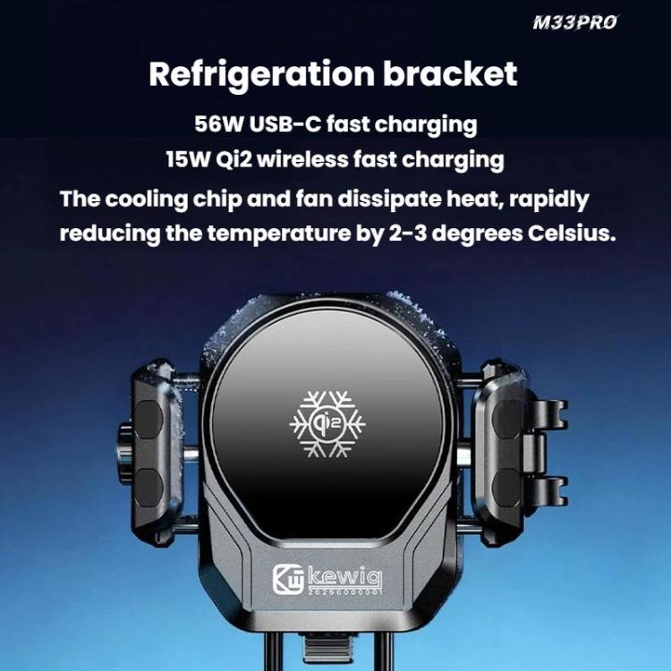Kewig M33 Pro Shock-Absorbing Heat-Dissipating Wireless Charging Phone Mount Motorcycle Fan Cooling Anti-Shake Stand, Style: Handlebar