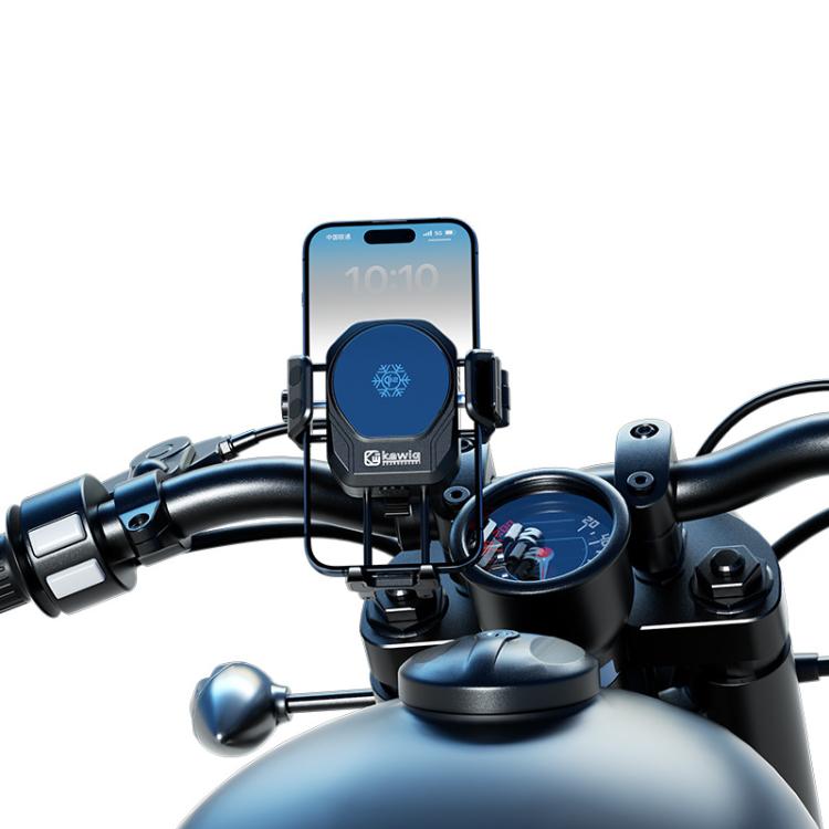Kewig M33 Pro Shock-Absorbing Heat-Dissipating Wireless Charging Phone Mount Motorcycle Fan Cooling Anti-Shake Stand, Style: Rearview Mirror Stem