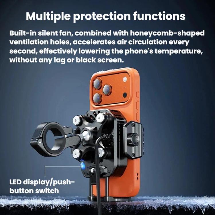 Kewig M33 Pro Shock-Absorbing Heat-Dissipating Wireless Charging Phone Mount Motorcycle Fan Cooling Anti-Shake Stand, Style: Strong Clamp