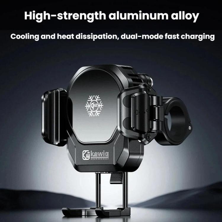 Kewig M33 Pro Shock-Absorbing Heat-Dissipating Wireless Charging Phone Mount Motorcycle Fan Cooling Anti-Shake Stand, Style: Front Fork Mount