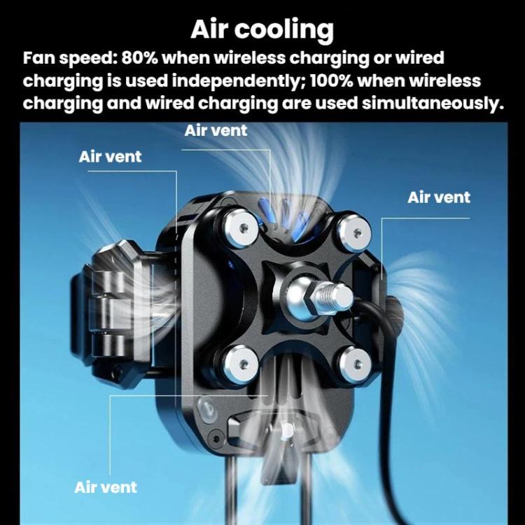 Kewig M33 Pro Shock-Absorbing Heat-Dissipating Wireless Charging Phone Mount Motorcycle Fan Cooling Anti-Shake Stand, Style: Front Fork Mount
