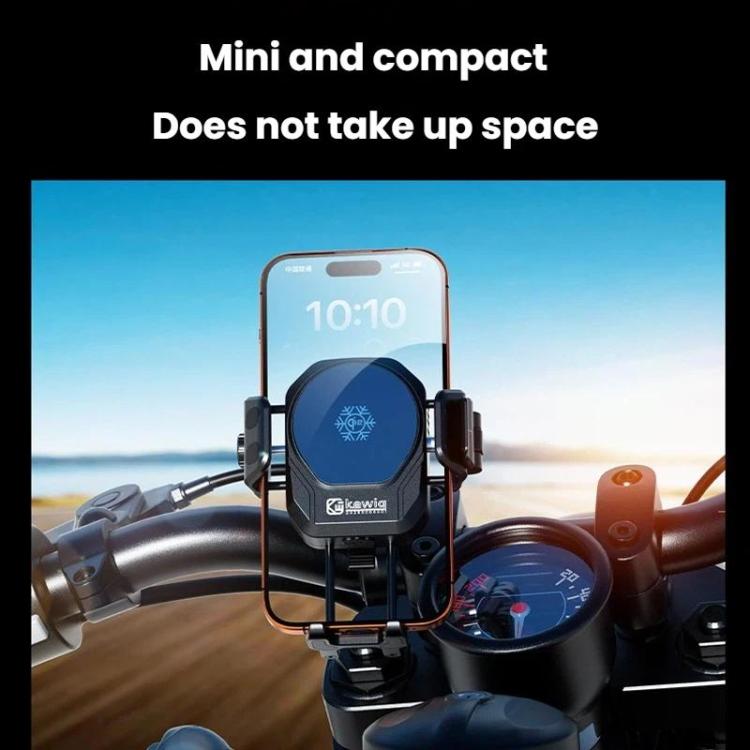 Kewig M33 Pro Shock-Absorbing Heat-Dissipating Wireless Charging Phone Mount Motorcycle Fan Cooling Anti-Shake Stand, Style: Rearview Mirror Stem