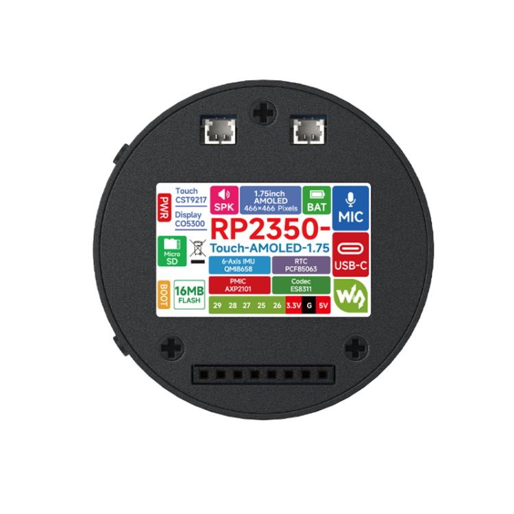 WAVESHARE RP2350 1.75-Inch AMOLED Screen Development Board, Version: With Case