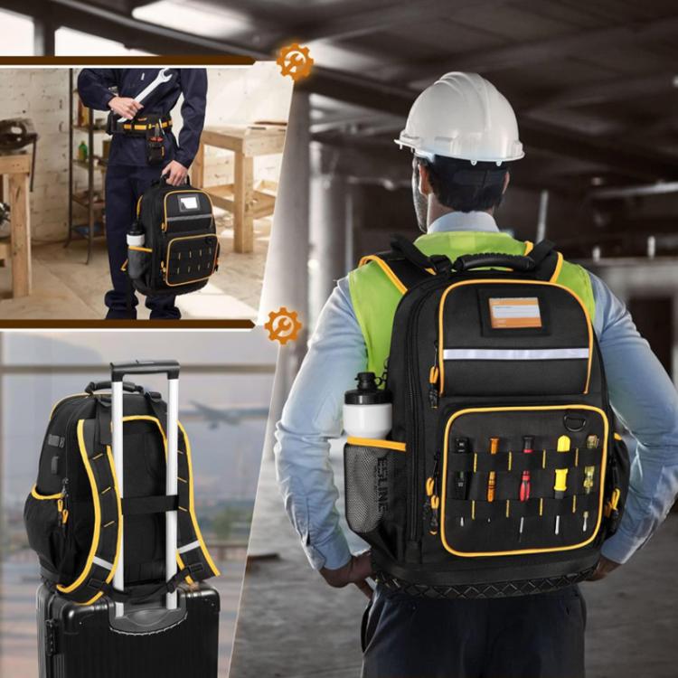 Oxford Cloth Tool Backpack With Rubber Base Multiple Pockets & 15.6-Inch Laptop Compartment - Black