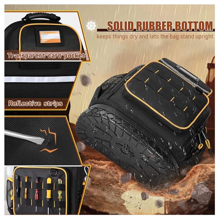 Oxford Cloth Tool Backpack With Rubber Base Multiple Pockets & 15.6-Inch Laptop Compartment - Black