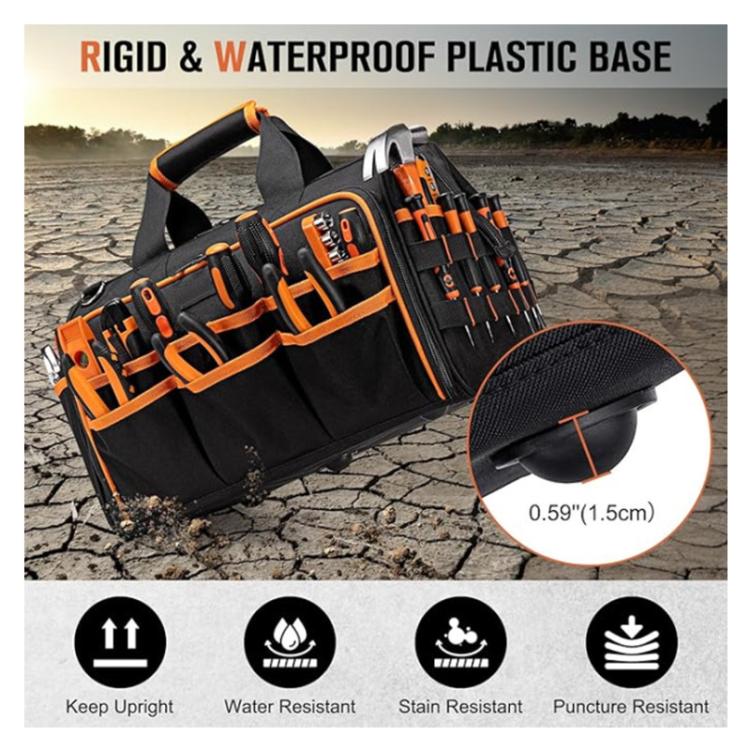 17-inch Heavy-Duty Tool Bag Portable Tote with 46-Pocket Organization, Non-Slip Rubber Base & Shoulder Strap - Black