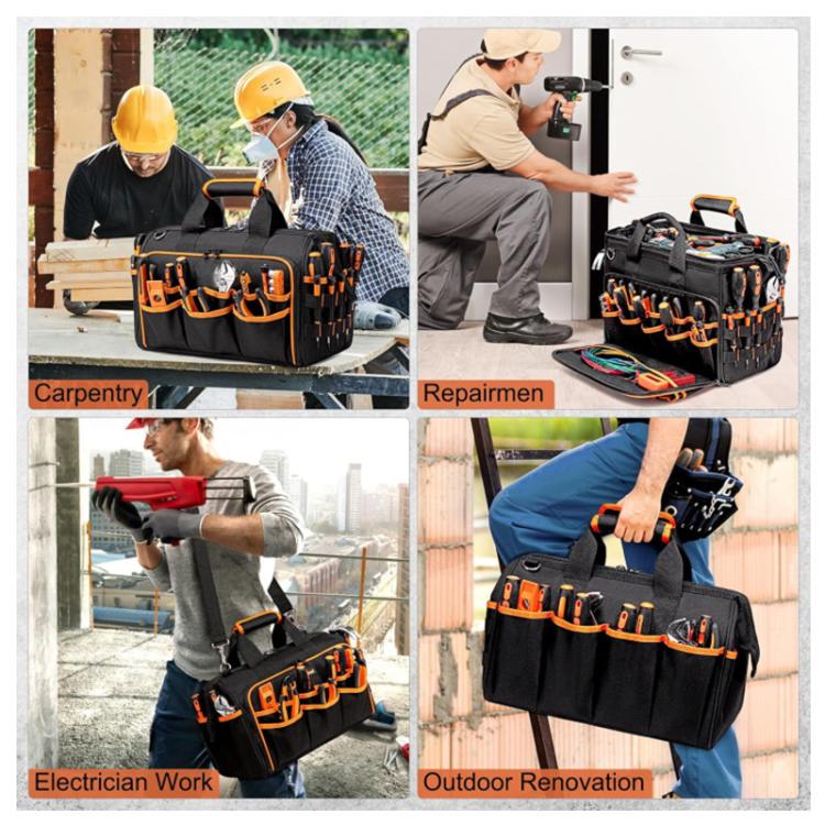 17-inch Heavy-Duty Tool Bag Portable Tote with 46-Pocket Organization, Non-Slip Rubber Base & Shoulder Strap - Black