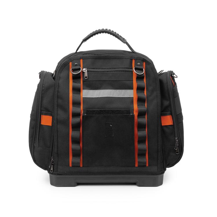 Durable Oxford Fabric Tool Tote Bag with Hard Bottom Portable Storage for Hand Tools, Testers, Measuring Instruments - Black