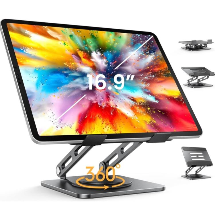 Rotatable Height-Adjustable 16 inch Tablet Metal Stand Desktop Gaming Cooling Holder - Black