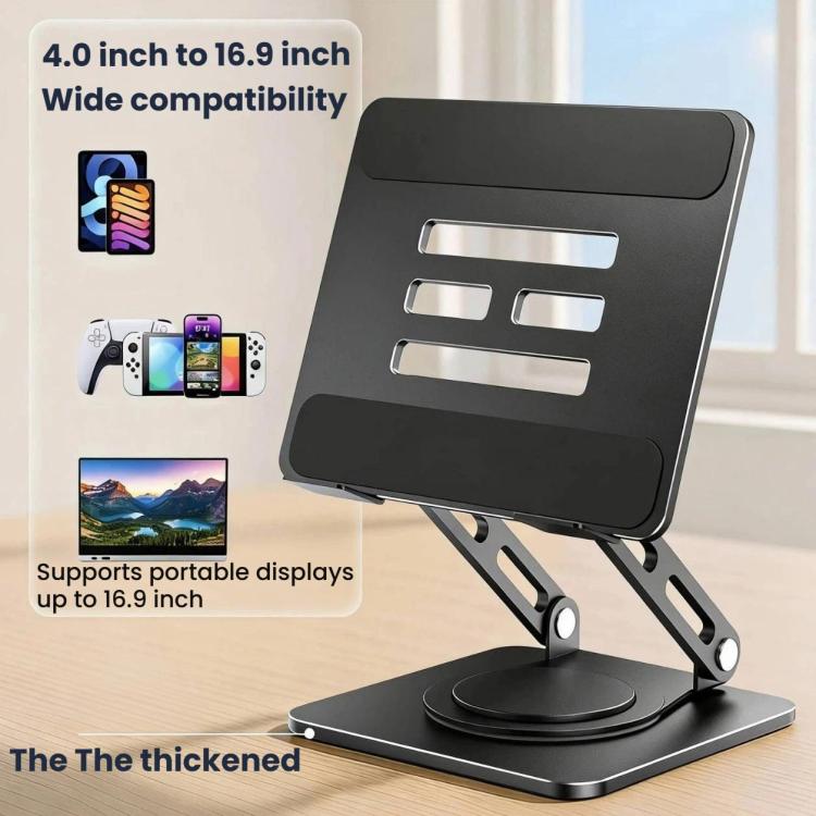 Rotatable Height-Adjustable 16 inch Tablet Metal Stand Desktop Gaming Cooling Holder - Black