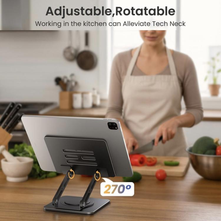 Rotatable Height-Adjustable 16 inch Tablet Metal Stand Desktop Gaming Cooling Holder - Black