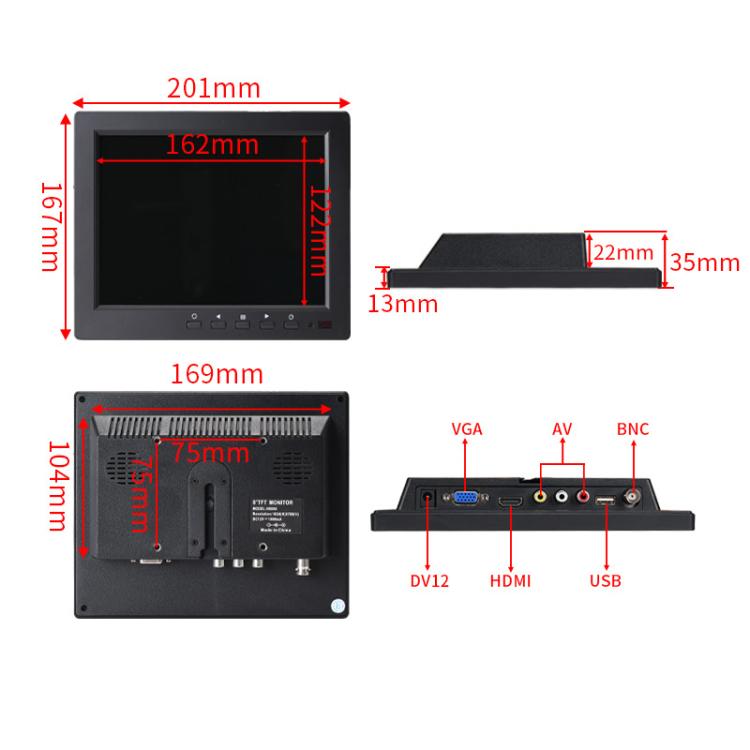 8 Inch with 32mm Mounting Bar Industrial Grade IPS Microscope Monitor, US Plug