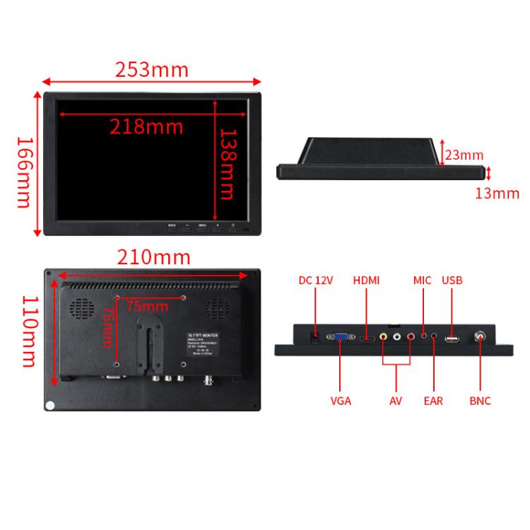 10 Inch with 32mm Mounting Bar Industrial Grade IPS Microscope Monitor, US Plug