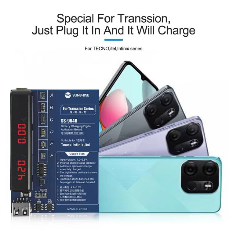 SUNSHINE SS-904B For Transsion Series Battery Charging Digital Display Activation Board Mobile Phone Repair Tool