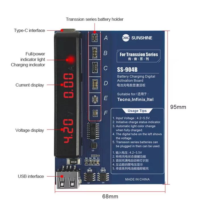 SUNSHINE SS-904B For Transsion Series Battery Charging Digital Display Activation Board Mobile Phone Repair Tool
