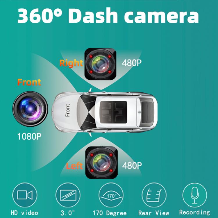 1080P High-Definition Infrared Night Vision Car DVR, Specifications: Front + Left + Right Lenses
