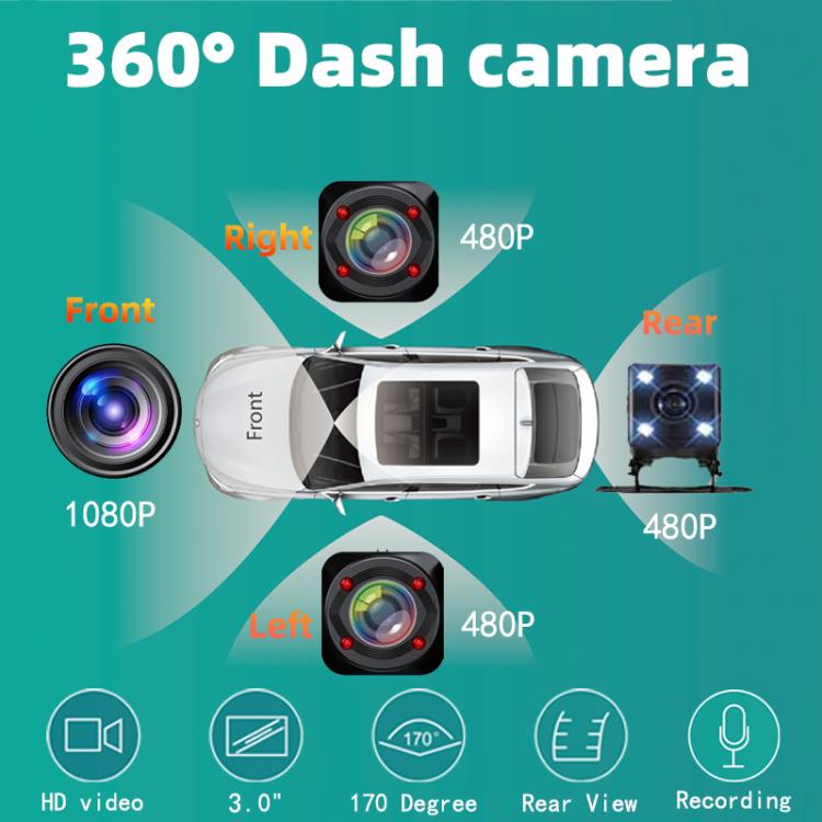1080P High-Definition Infrared Night Vision Car DVR, Specifications: Front + Left + Right + Rear Lenses