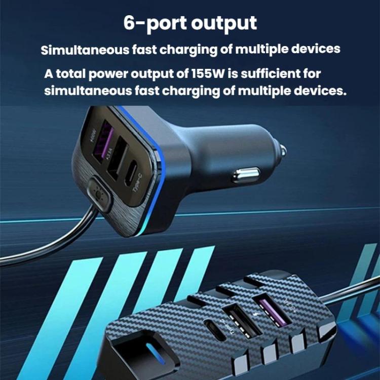 YQ2 YQ2 6-Port Multi-Function Car Phone Charger 66W Fast Charging Car Charger With Cable