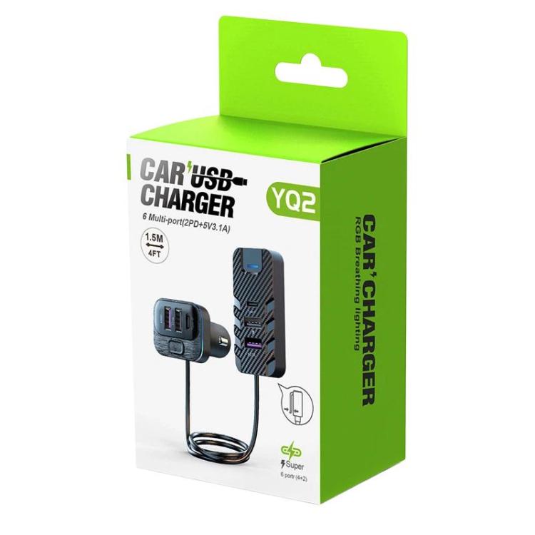 YQ2 YQ2 6-Port Multi-Function Car Phone Charger 66W Fast Charging Car Charger With Cable