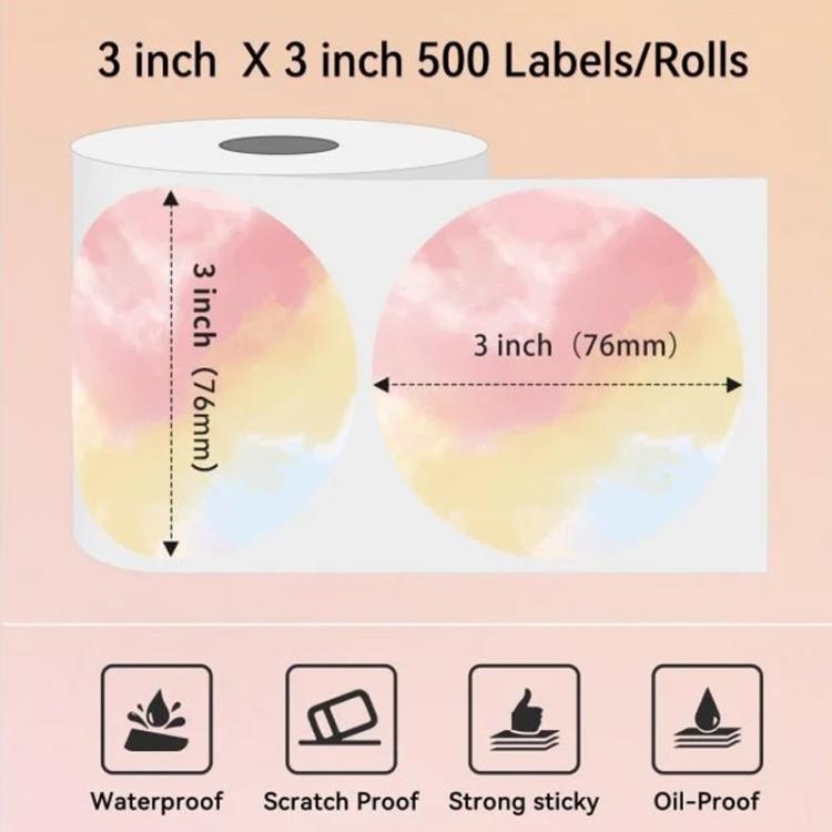 Phomemo 3-Inch 500pcs Thermal Labels For PM241-BT/PM246S/D520-BT Printer, Style: Mixed Dyes