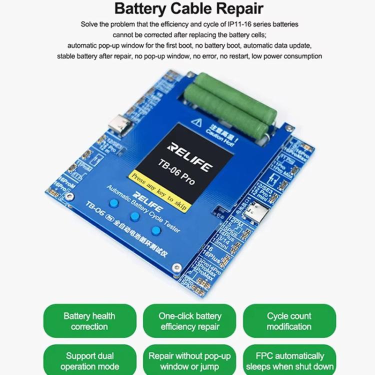 RELIFE TB-06 Pro  For IPhone 11-16 Series Fully Automatic Battery Cycle Tester With Dual-Channel Independent Battery Cycle Charging, EU Plug