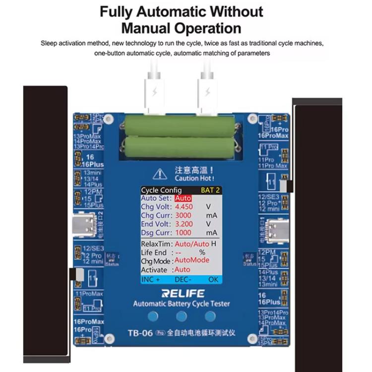 RELIFE TB-06 Pro  For IPhone 11-16 Series Fully Automatic Battery Cycle Tester With Dual-Channel Independent Battery Cycle Charging, EU Plug