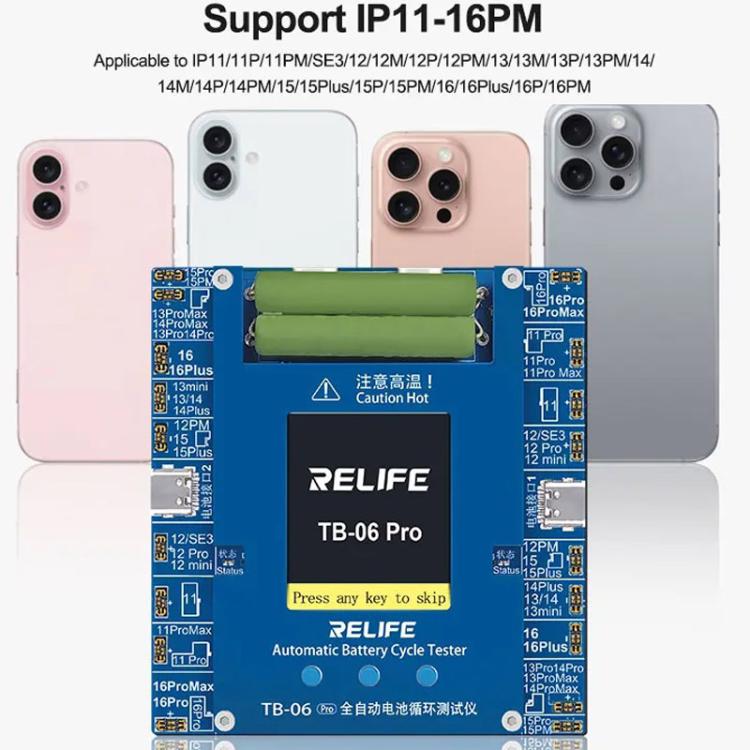 RELIFE TB-06 Pro  For IPhone 11-16 Series Fully Automatic Battery Cycle Tester With Dual-Channel Independent Battery Cycle Charging, EU Plug