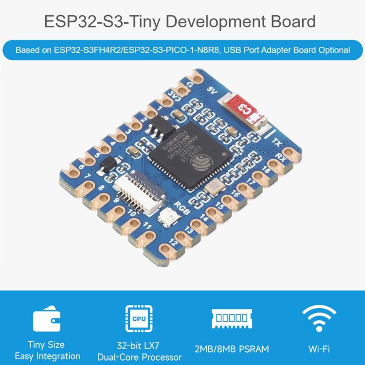 Waveshare ESP32-S3-Tiny Mini Development Board Dual-Core Processor, 240MHz Running Frequency