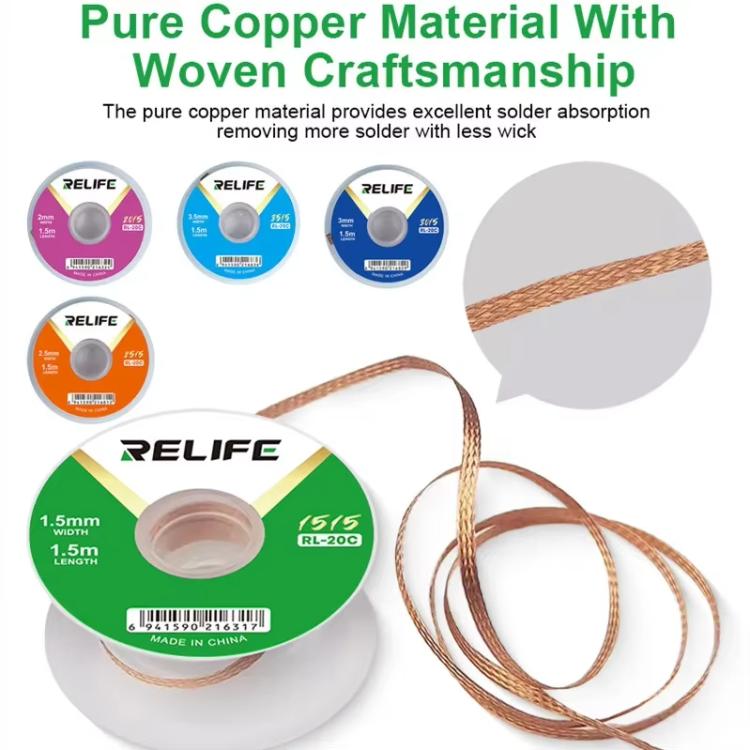 RELIFE RL-20C PCB Solder Cleaning Corrosion-Resistant Solder Removal Tape, Spec: 2.5mm x 1.5m