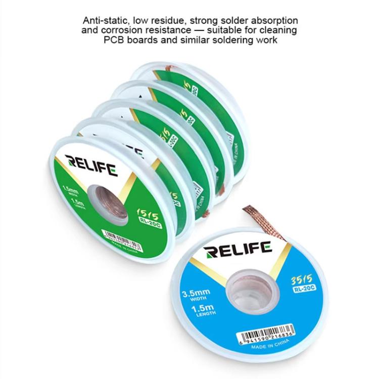 RELIFE RL-20C PCB Solder Cleaning Corrosion-Resistant Solder Removal Tape, Spec: 1.5mm x 1.5m