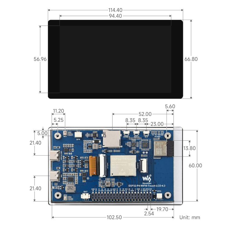 Waveshare ESP32-P4-WIFI6 4.3inch Development Board, 480 × 800 Resolution, 5-Point Touch, Onboard Audio Codec Chip Basic Model