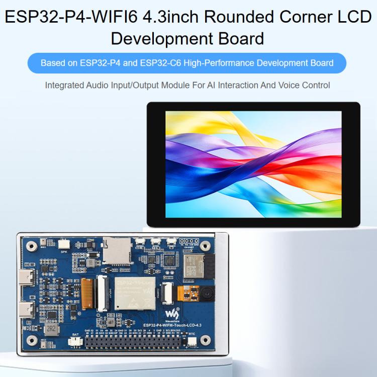 Waveshare ESP32-P4-WIFI6 4.3inch Development Board, 480 × 800 Resolution, 5-Point Touch, Onboard Audio Codec Chip With OV5647 Camera