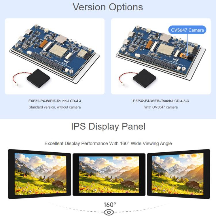 Waveshare ESP32-P4-WIFI6 4.3inch Development Board, 480 × 800 Resolution, 5-Point Touch, Onboard Audio Codec Chip With OV5647 Camera