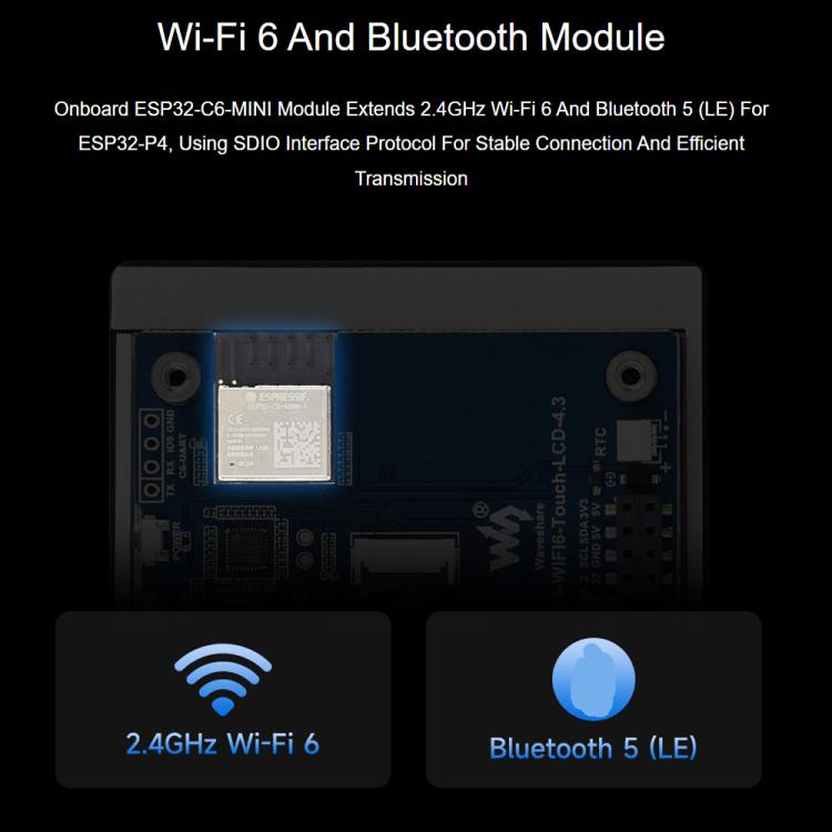 Waveshare ESP32-P4-WIFI6 4.3inch Development Board, 480 × 800 Resolution, 5-Point Touch, Onboard Audio Codec Chip With OV5647 Camera