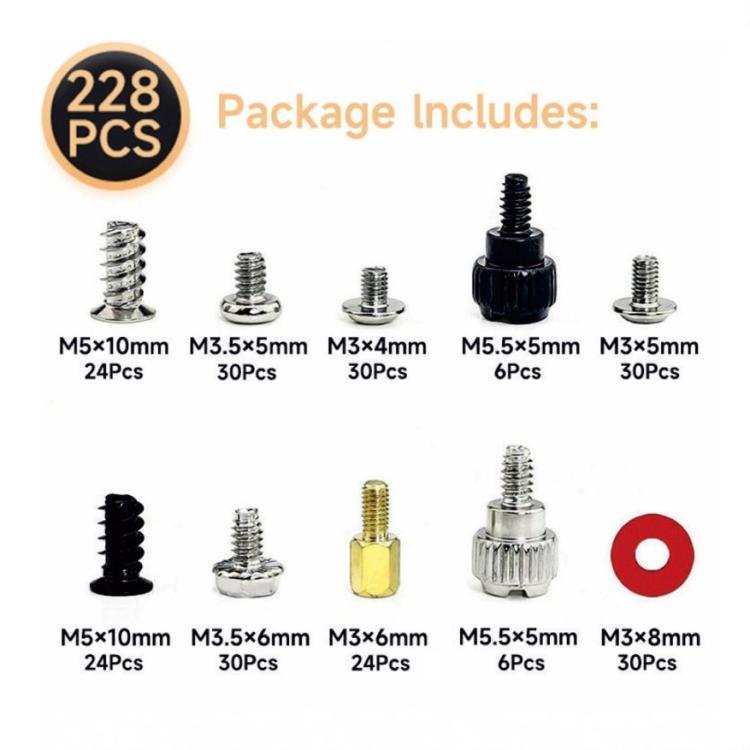 228pcs Computer Case Screw Set PC Mounting Screws Kit For Hard Drive, Motherboard